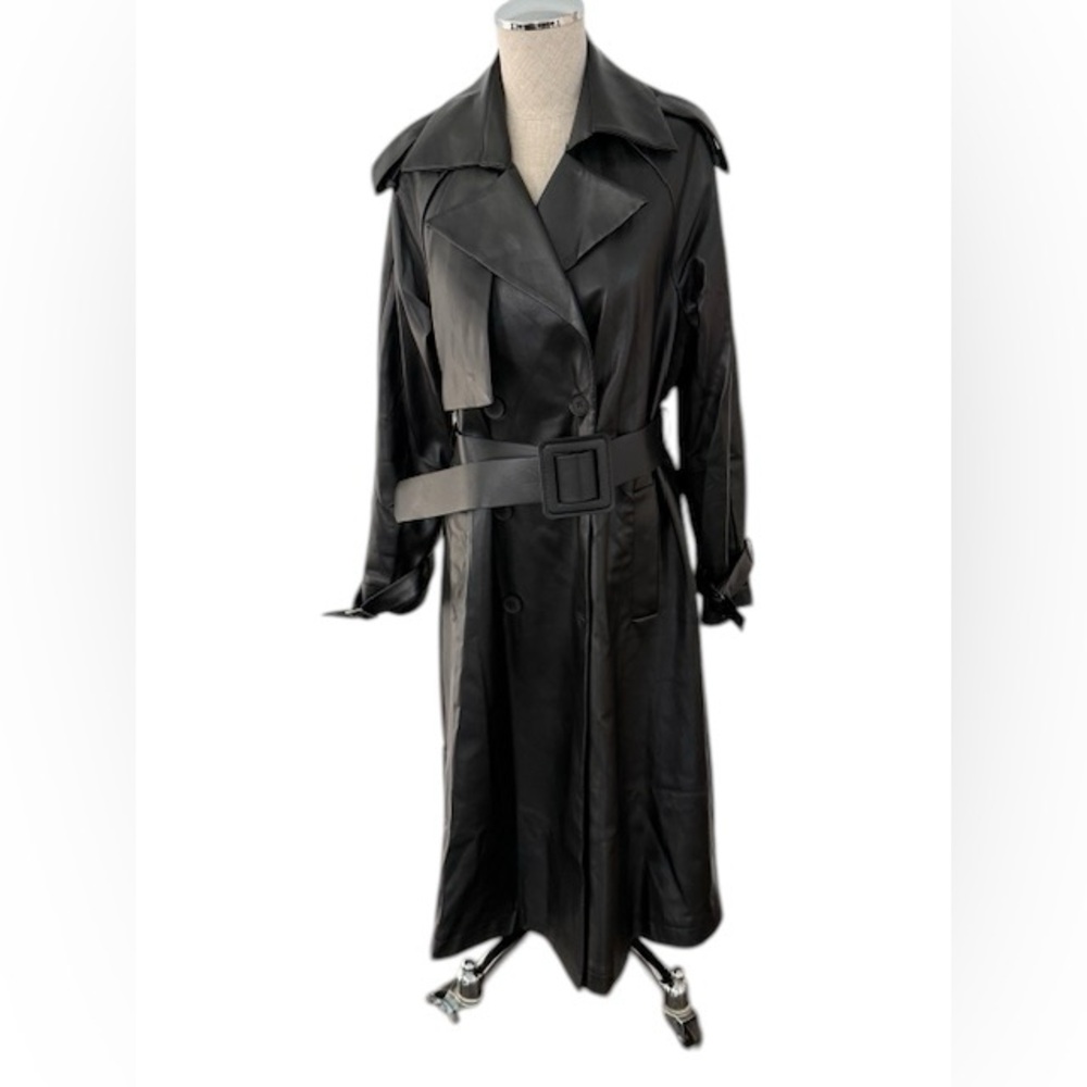 S Deer Classic Lapel Leather Long Trench Coat